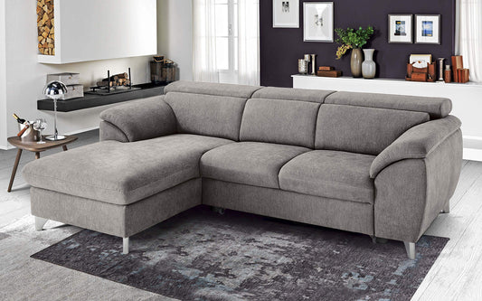 Dafnedesign.com - Divano letto matrimoniale angolare 3 posti letto con penisola a sinistra - colore: grigio platino - materiale: tessuto - cm. 269 x 175 x 94h