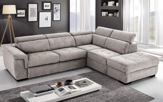 Dafne Italian Design Divano Letto angolare 3 posti con penisola a Destra. Tessuto Romeo Perla (cm. 282 x 242 x 96h)