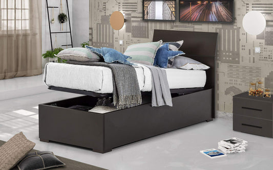 Dafne Italian Design Letto singolo contenitore nero legno, rete ortopedica a doghe in legno cm. 93 x 209 x 100