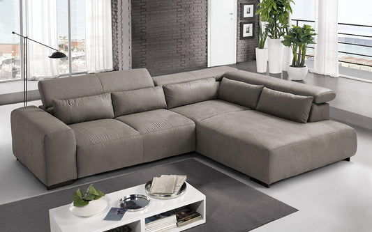 Dafne Italian Design Divano angolare 3 posti con penisola a Destra. Tessuto Sparta Mud (cm. 309 x 225 x 70h)