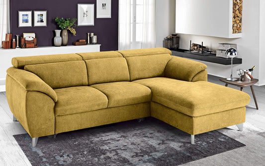 Dafne Italian Design Divano Letto angolare 3 posti con penisola a Destra. Tessuto Romeo Senape (cm. 269 x 175 x 94h)