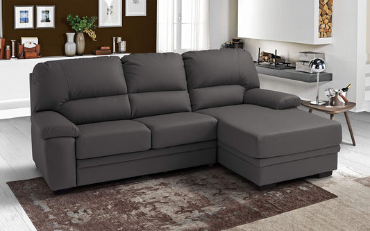 Dafne Italian Design Divano Letto angolare 2 posti con penisola a Destra. Similpelle Mouse (cm. 260 x 90 x 95h)