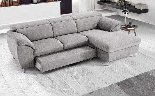 Dafne Italian Design Divano Letto angolare 3 posti con penisola a Destra. Tessuto Romeo Perla (cm. 269 x 175 x 94h)