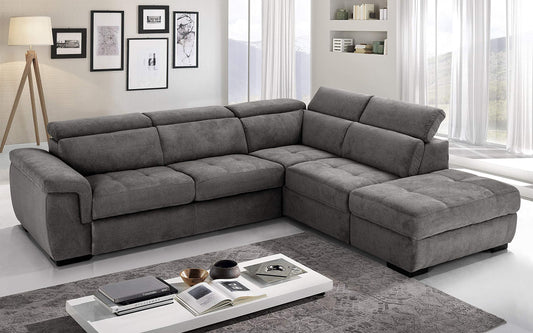 Dafne Italian Design Divano Letto angolare 3 posti con penisola a Destra. Tessuto Romeo Grigio Londra (cm. 282 x 242 x 96h)