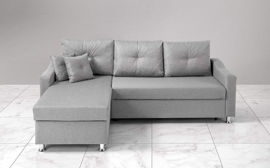 Dafne Italian Design Divano Letto angolare 2 posti con penisola a Sinistra. Tessuto oyem Grigio (cm. 231 x 154 x 90h)