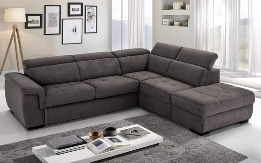 Dafne Italian Design Divano Letto angolare 3 posti con penisola a Destra. Tessuto Romeo Espresso (cm. 282 x 242 x 96h)