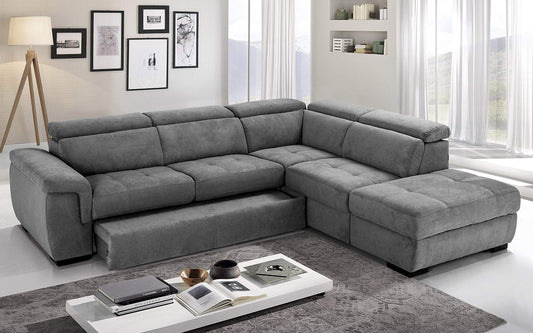 Dafne Italian Design Divano Letto angolare 3 posti con penisola a Destra. Tessuto Romeo Silver (cm. 282 x 242 x 96h)