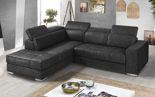 Dafne Italian Design Divano Letto angolare 3 posti con penisola a Sinistra. Tessuto Tay Tay Dark Grey (cm. 266 x 230 x 94h)