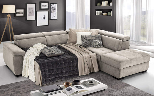 Dafne Italian Design Divano Letto angolare 3 posti con penisola a Destra. Tessuto Romeo Ecru (cm. 282 x 242 x 96h)