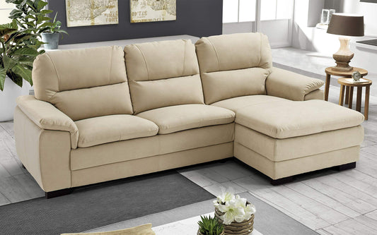 Dafne Italian Design Divano angolare 3 posti con penisola a Destra. Tessuto Soft Beige (cm. 275 x 158 x 94h)