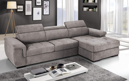 Dafne Italian Design Divano Letto angolare 3 posti con penisola a Destra. Tessuto Romeo Platino (cm. 287 x 176 x 96h)