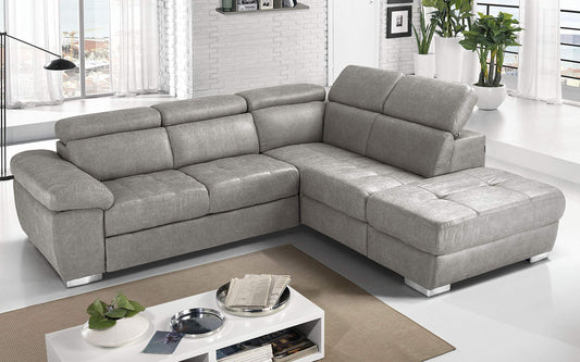 Dafne Italian Design Divano Letto angolare 3 posti con penisola a Destra. Tessuto Tay Tay Light Grey (cm. 285 x 245 x 97h)