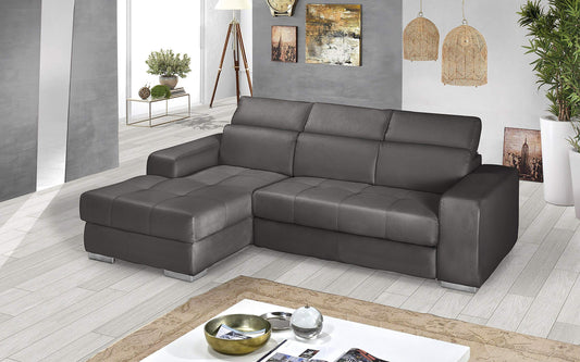 Dafne Italian Design Divano Letto angolare 3 posti con penisola a Sinistra. Similpelle Mouse (cm. 259 x 178 x 94h)
