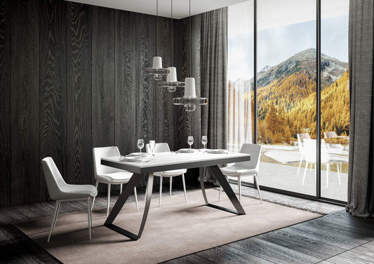 Dafne Italian Design Tavolo Proxy Evolution piano Bianco Frassino 90x160 allungato 264 telaio Antracite