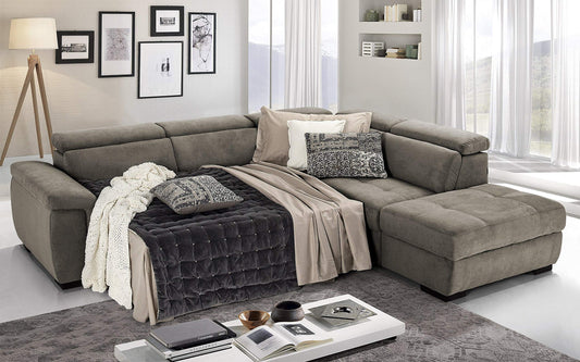 Dafne Italian Design Divano Letto angolare 3 posti con penisola a Destra. Tessuto Romeo camoscio (cm. 282 x 242 x 96h)