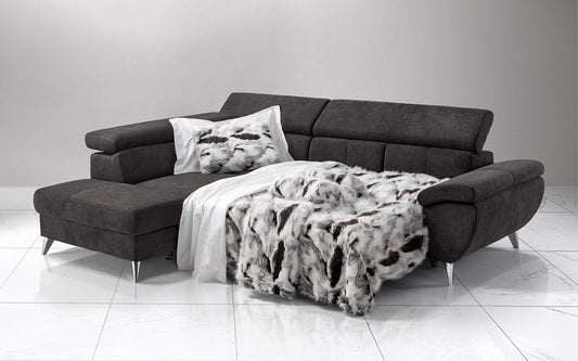 Dafne Italian Design Divano Letto angolare 3 posti con penisola a Sinistra. Tessuto Fango (cm. 260 x 207 x 93h)