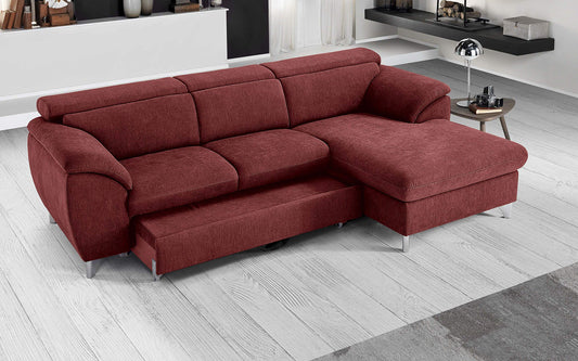Dafne Italian Design Divano Letto angolare 3 posti con penisola a Destra. Tessuto Romeo Rosso (cm. 269 x 175 x 94h)
