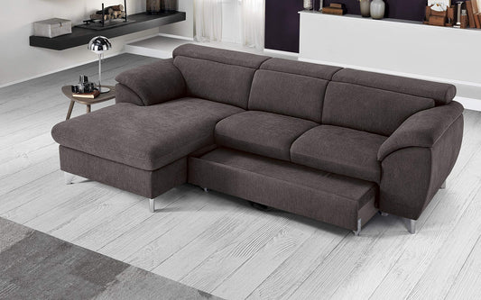 Dafne Italian Design Divano Letto angolare 3 posti con penisola a Sinistra. Tessuto Romeo Espresso (cm. 269 x 175 x 94h)