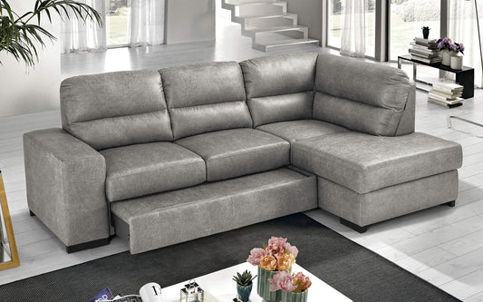 Dafne Italian Design Divano Letto angolare 3 posti con penisola a Destra. Tessuto Tay Tay Light Grey (cm. 251 x 175 x 97h)