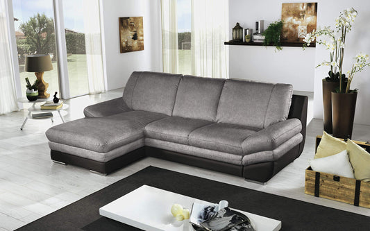 Dafne Italian Design Divano Letto angolare 2 posti con penisola a Sinistra. Similpelle Nero, Tessuto Elephant (cm. 271 x 166 x 91h)