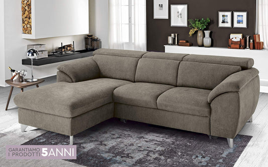 Dafnedesign.com - Divano letto angolare 3 posti letto con penisola a sinistra - colore: camoscio - materiale: tessuto - cm. 269 x 175 x 94h