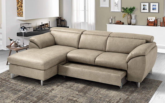 Dafne Italian Design Divano Letto angolare 3 posti con penisola a Sinistra. Tessuto Tay Tay Sand (cm. 269 x 175 x 94h)