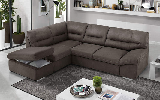 Dafne Italian Design Divano Letto angolare 2 posti con penisola a Sinistra. Tessuto Terra (cm. 270 x 216 x 88h)