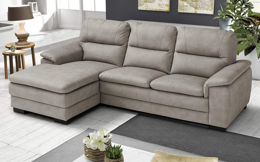 Dafne Italian Design Divano angolare 3 posti con penisola a Sinistra. Similpelle Effetto Nabuk Light Grey (cm. 275 x 158 x 94h)