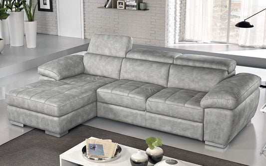 Dafne Italian Design Divano Letto angolare 3 posti con penisola a Sinistra. Similpelle Effetto Nabuk Ash (cm. 265 x 182 x 97h)