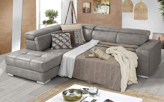 Dafne Italian Design Divano Letto angolare 3 posti con penisola a Sinistra. Tessuto Tay Tay Light Grey (cm. 266 x 230 x 94h)