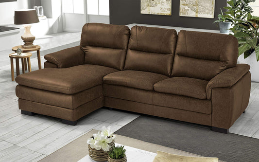 Dafne Italian Design Divano angolare 3 posti con penisola a Sinistra. Tessuto Manila Camel (cm. 275 x 158 x 94h)