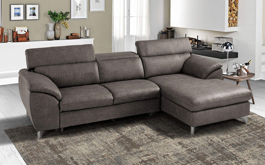 Dafne Italian Design Divano Letto angolare 3 posti con penisola a Destra. Tessuto Tay Tay Elephant (cm. 269 x 175 x 94h)