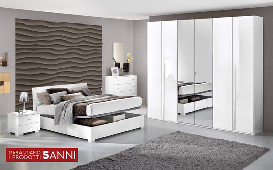 Dafne Italian Design Camera Completa - Bianco Laccato (Letto Matrimoniale, Armadio, n.2 comodini Specchiera, Comò)