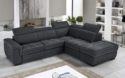 Dafne Italian Design Divano Letto angolare 3 posti con penisola a Destra. Similpelle Effetto Nabuk Grafite (cm. 282 x 242 x 96h)
