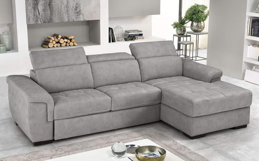 Dafne Italian Design Divano Letto angolare 3 posti con penisola a Destra. Similpelle Effetto Nabuk Ash (cm. 287 x 176 x 96h)