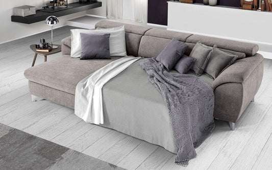 Dafne Italian Design Divano Letto angolare 3 posti con penisola a Sinistra. Tessuto Romeo Platino (cm. 269 x 175 x 94h)