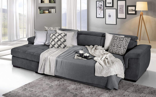 Dafne Italian Design Divano Letto angolare 3 posti con penisola a Sinistra. Tessuto Antracite (cm. 287 x 176 x 96h)