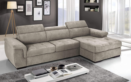 Dafne Italian Design Divano Letto angolare 3 posti con penisola a Destra. Tessuto Romeo Ecru (cm. 287 x 176 x 96h)