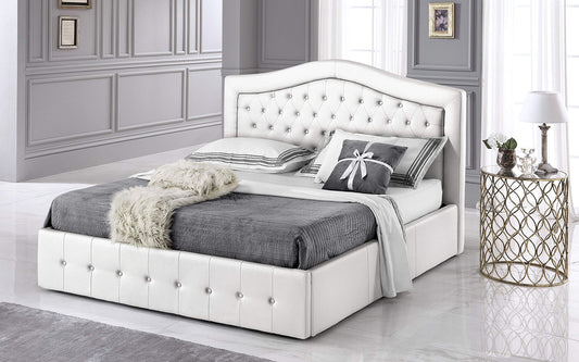Dafne Italian Design Letto matrimoniale contenitore bianco, testiera imbottita trapuntata. - cm. 174 x 210 x 120 per materasso 160x90