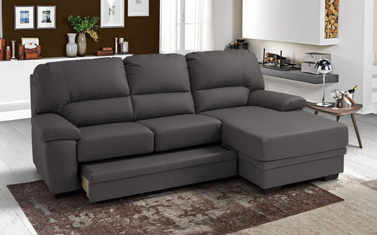 Dafne Italian Design Divano Letto angolare 2 posti con penisola a Destra. Similpelle Mouse (cm. 260 x 90 x 95h)