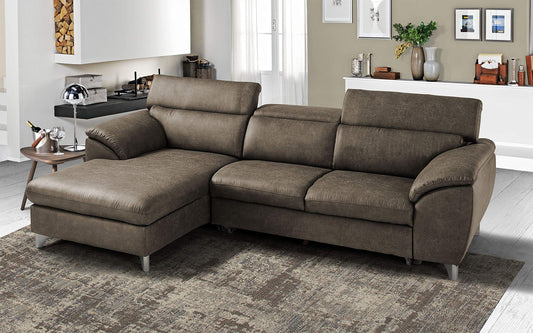 Dafne Italian Design Divano Letto angolare 3 posti con penisola a Sinistra. Tessuto Tay Tay Toffee (cm. 269 x 175 x 94h)