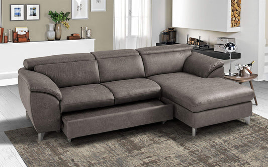 Dafne Italian Design Divano Letto angolare 3 posti con penisola a Destra. Tessuto Tay Tay Elephant (cm. 269 x 175 x 94h)