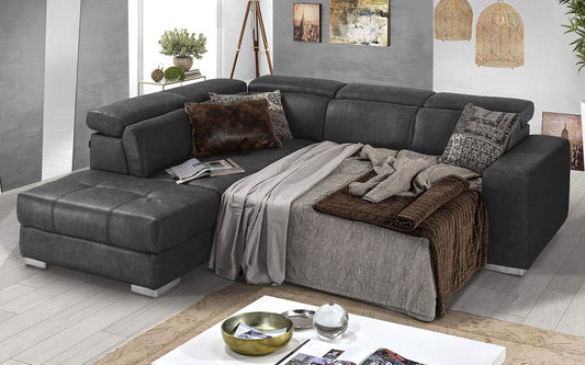Dafne Italian Design Divano Letto angolare 3 posti con penisola a Sinistra. Tessuto Tay Tay Dark Grey (cm. 266 x 230 x 94h)
