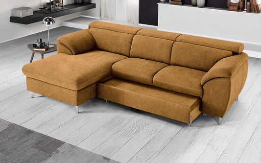 Dafne Italian Design Divano Letto angolare 3 posti con penisola a Sinistra. Tessuto Romeo ruggine (cm. 269 x 175 x 94h)