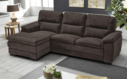 Dafne Italian Design Divano angolare 3 posti con penisola a Sinistra. Tessuto Gordon Marrone Scuro (cm. 275 x 158 x 94h)