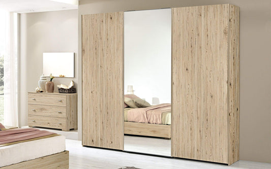 Dafne Italian Design Camera Completa - Effetto Rovere Crudo (Letto Matrimoniale, Armadio, Comodino, Specchiera, Comò)