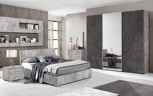 Dafne Italian Design Camera Completa - Cemento, ossido (Letto Matrimoniale, Armadio, Comodino, Specchiera, Comò)