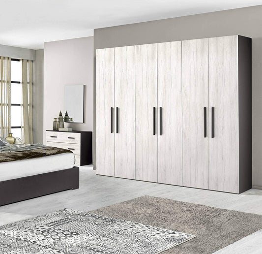 Dafne Italian Design Camera Completa - ghisa, Effetto Quercia Bianca (cm. 274 x 55 x 245 cm)