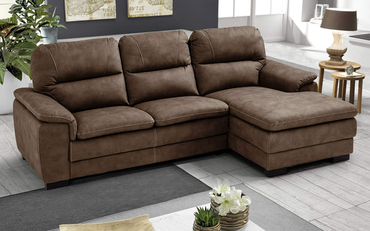 Dafne Italian Design Divano angolare 3 posti con penisola a Destra. Similpelle Effetto Nabuk Brown (cm. 275 x 158 x 94h)