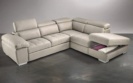 Dafne Italian Design Divano Letto angolare 3 posti con penisola a Destra. Similpelle Effetto Nabuk Light Grey (cm. 285 x 245 x 97h)